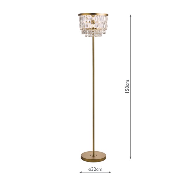 (image for) Laura Ashley Rhosill 3 Light Floor Lamp Crystal and Matt Antique Brass